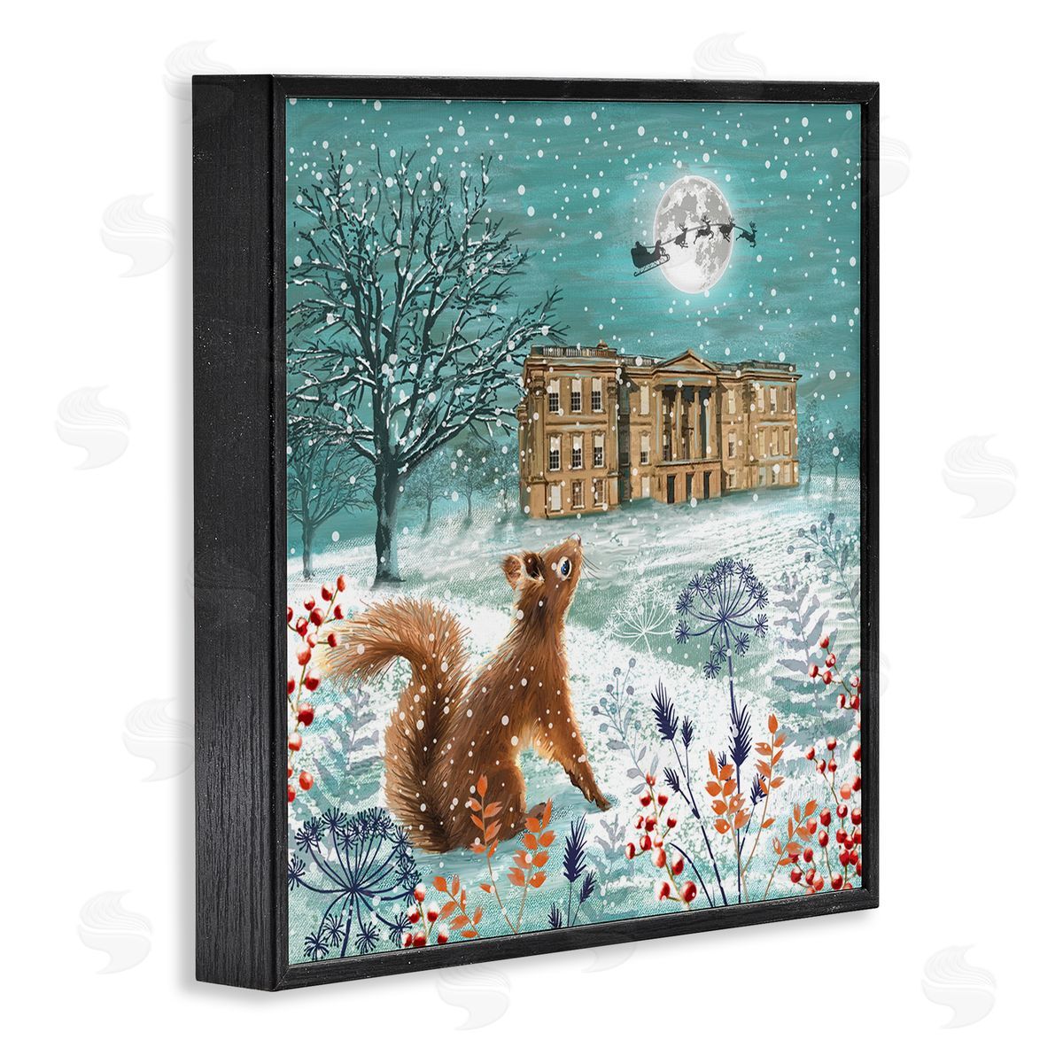 Jane Sunner Squirrel Watching Santa Claus Black Framed Glicee Wall Art Print