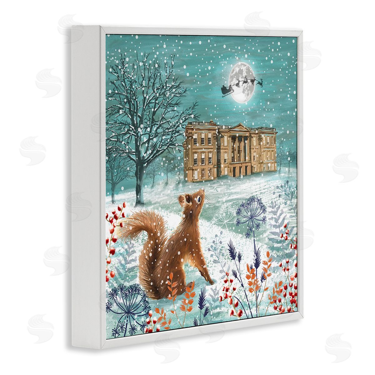 Jane Sunner Squirrel Watching Santa Claus White Framed Glicee Wall Art Print