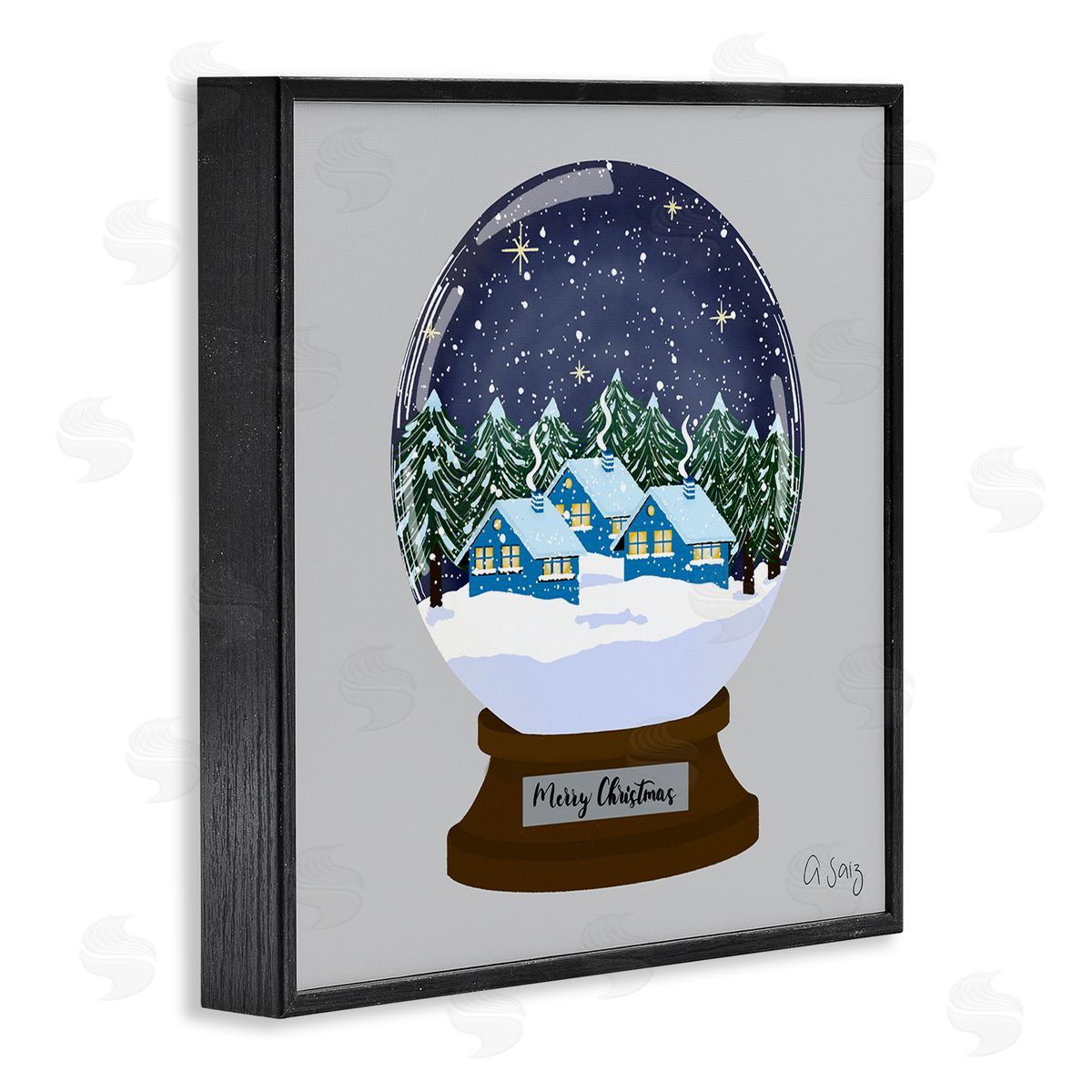 Ale Saiz Studio Merry Christmas Winter Snow Globe Black Framed Glicee Wall Art Print