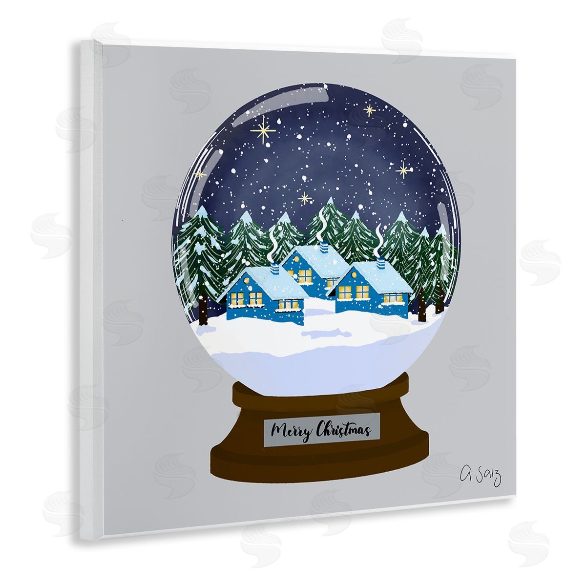 Ale Saiz Studio Merry Christmas Winter Snow Globe Wooden Wall Plaque Art Print