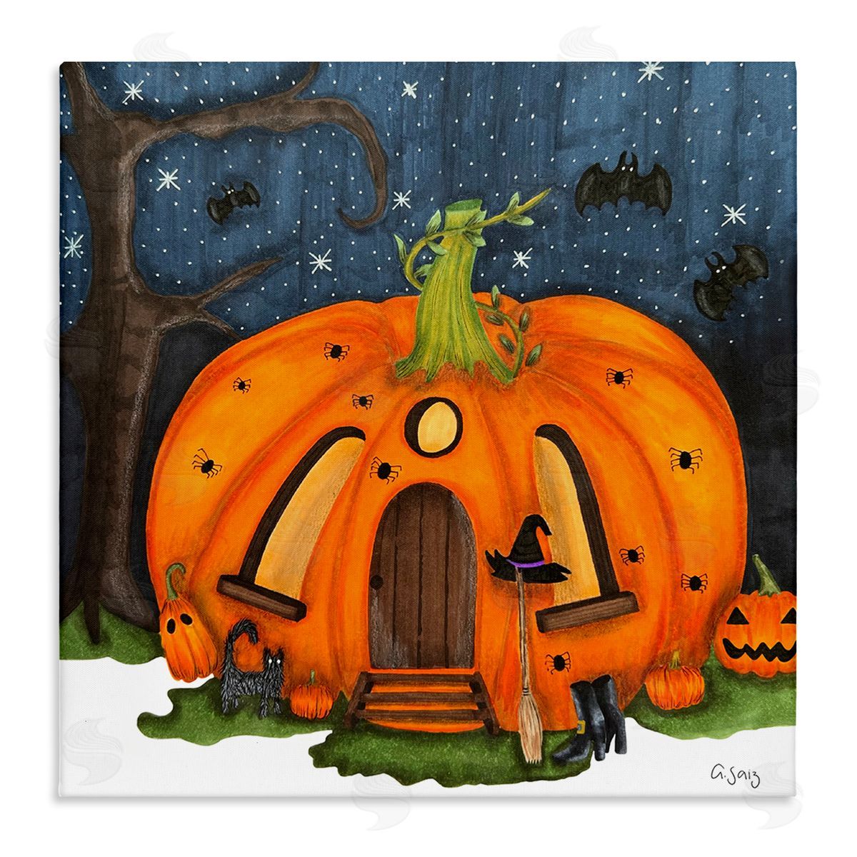 Ale Saiz Studio Pumpkin House In Woods Stretched Canvas Wall Art Print