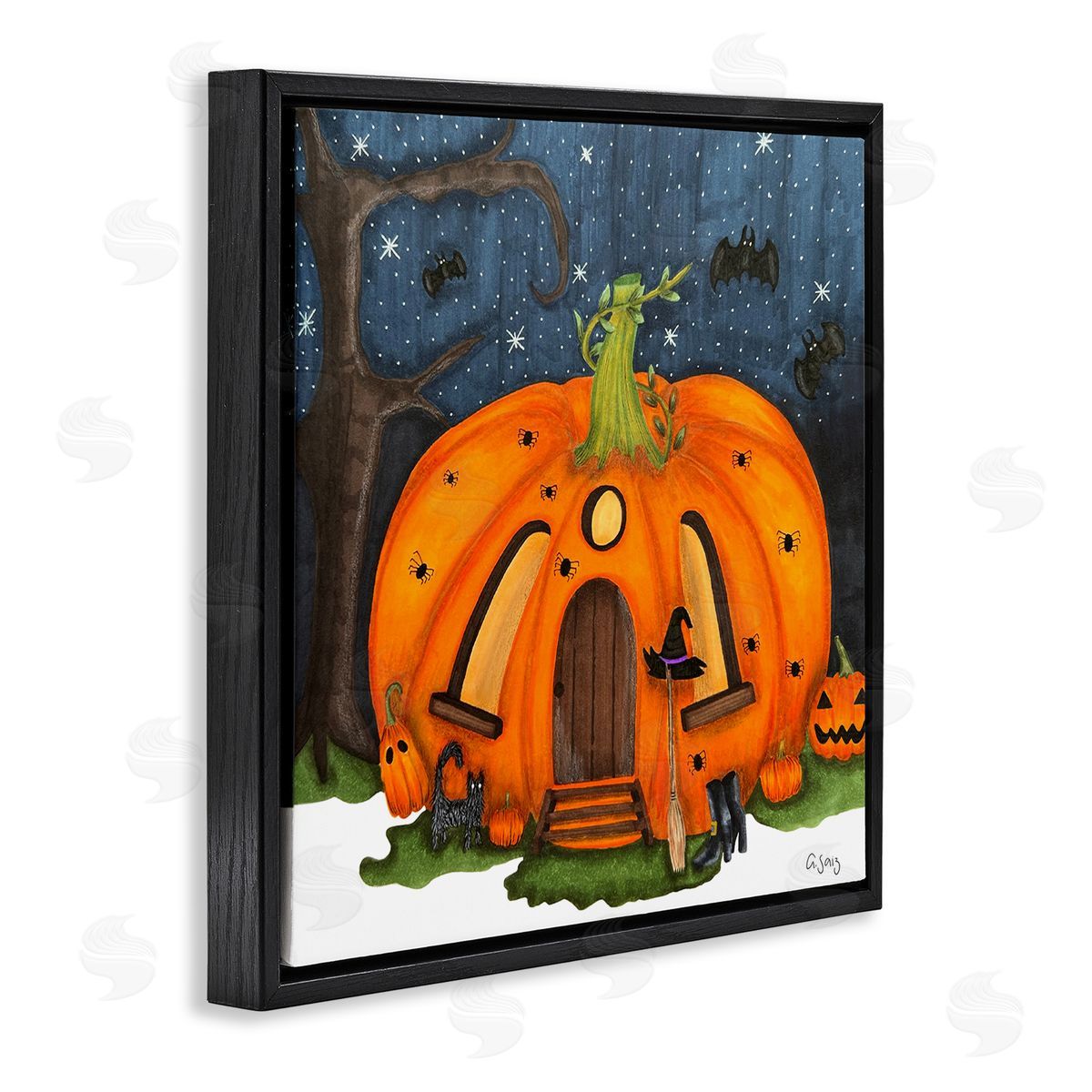Ale Saiz Studio Pumpkin House In Woods Black Floating Frame Canvas Wall Art Print