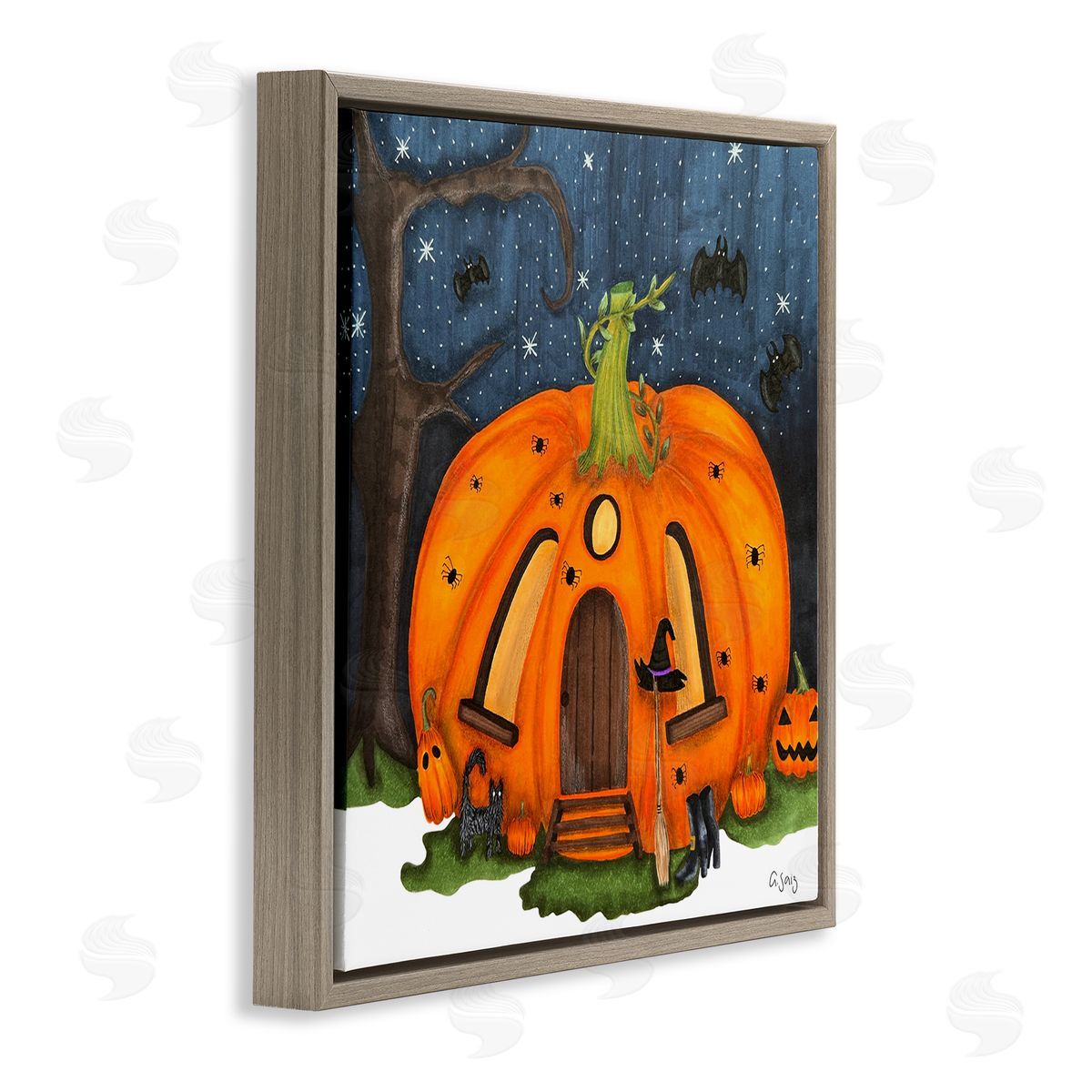Ale Saiz Studio Pumpkin House In Woods Brown Floating Frame Canvas Wall Art Print