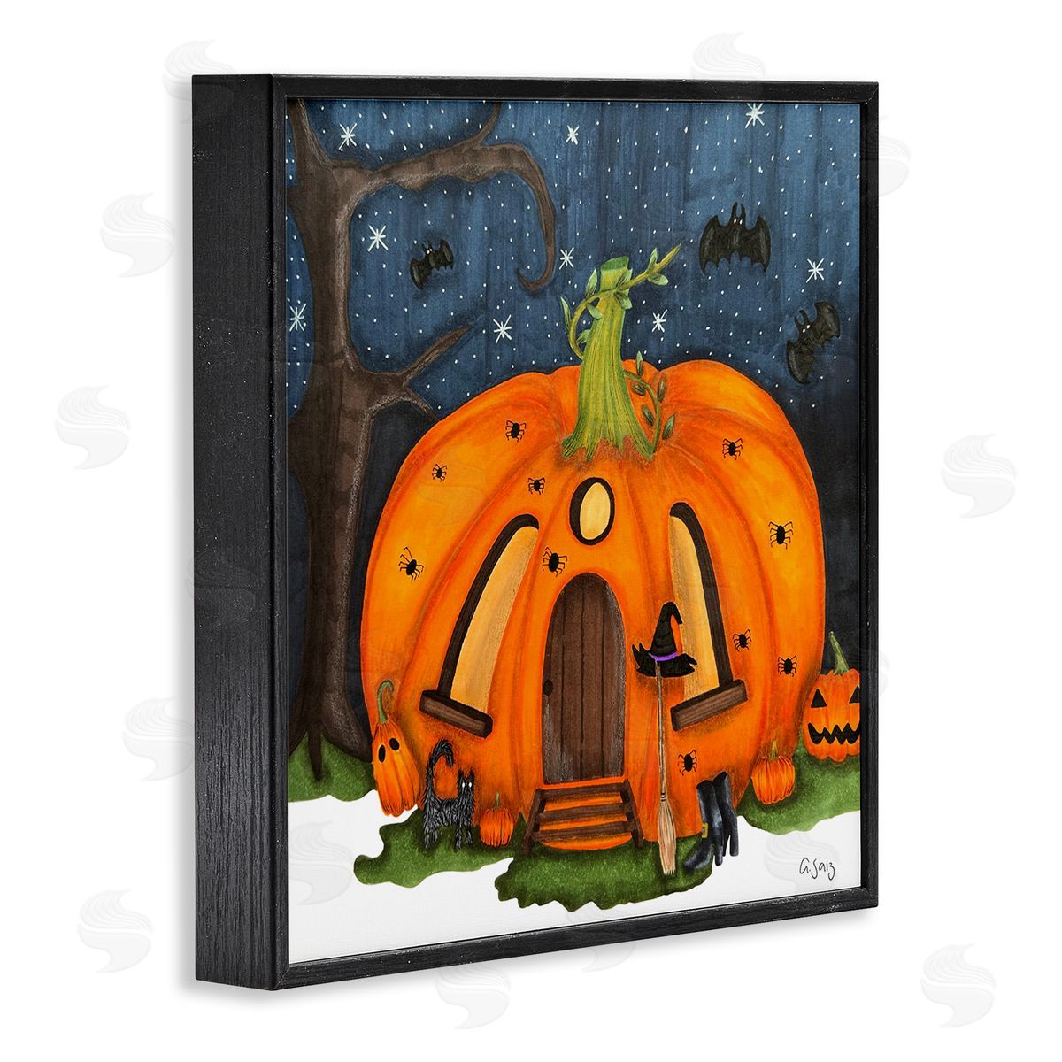 Ale Saiz Studio Pumpkin House In Woods Black Framed Glicee Wall Art Print
