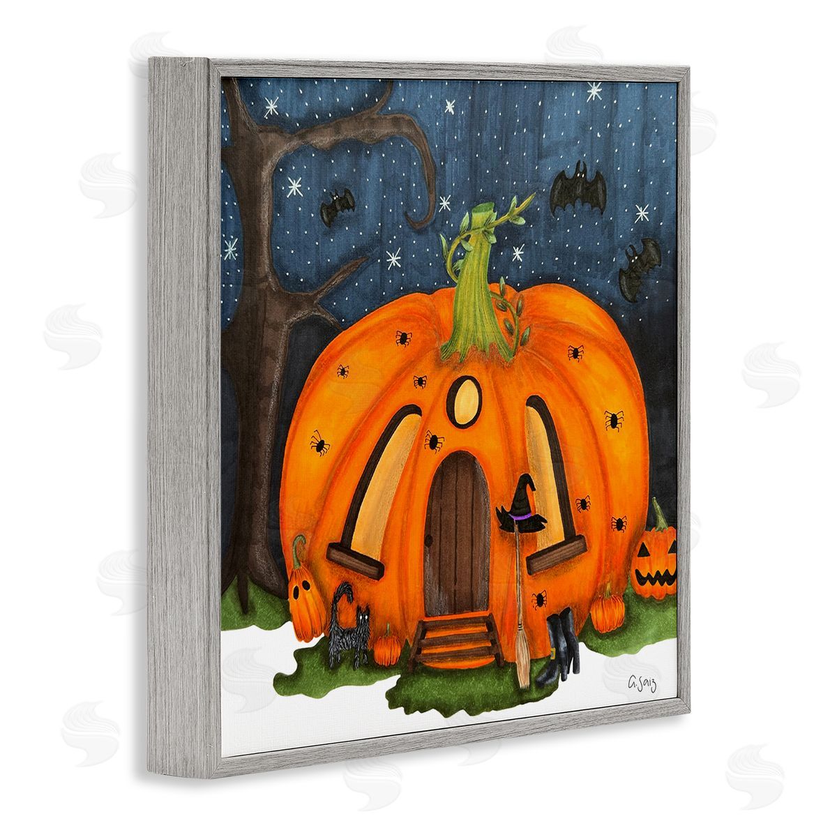 Ale Saiz Studio Pumpkin House In Woods Gray Framed Glicee Wall Art Print