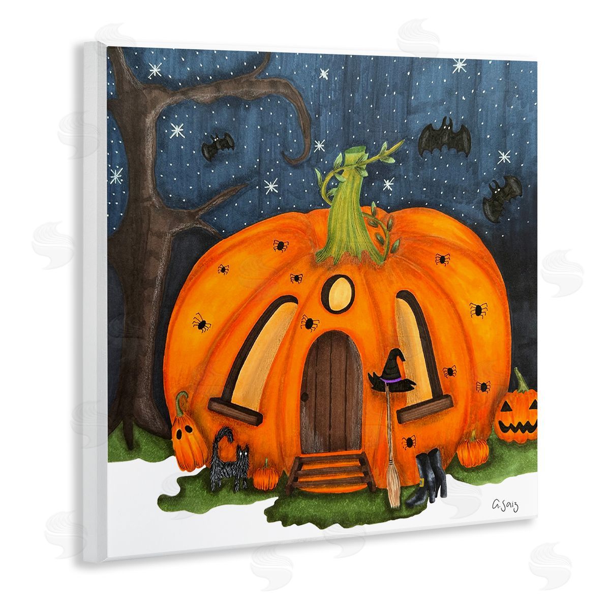 Ale Saiz Studio Pumpkin House In Woods Wooden Wall Plaque Art Print