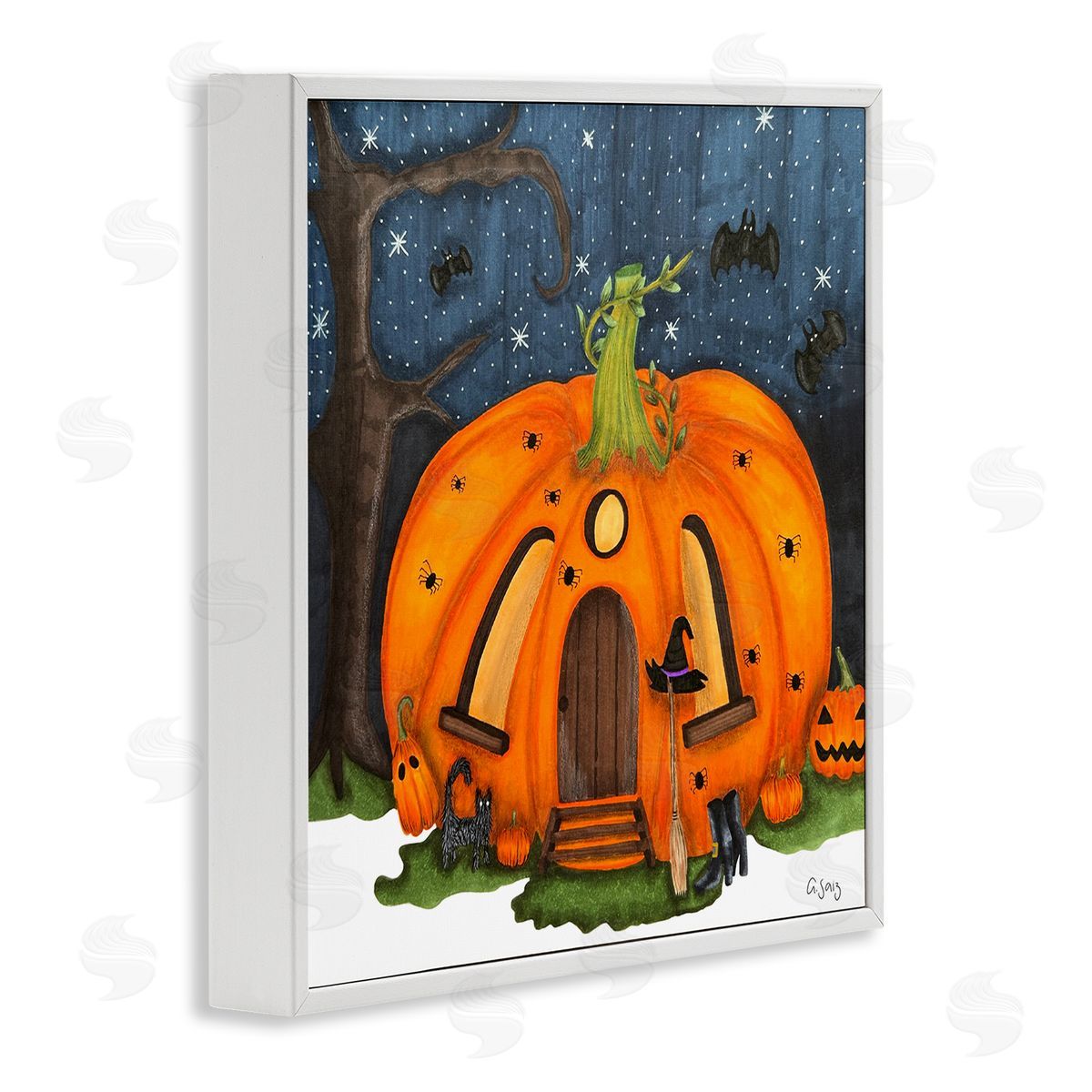 Ale Saiz Studio Pumpkin House In Woods White Framed Glicee Wall Art Print