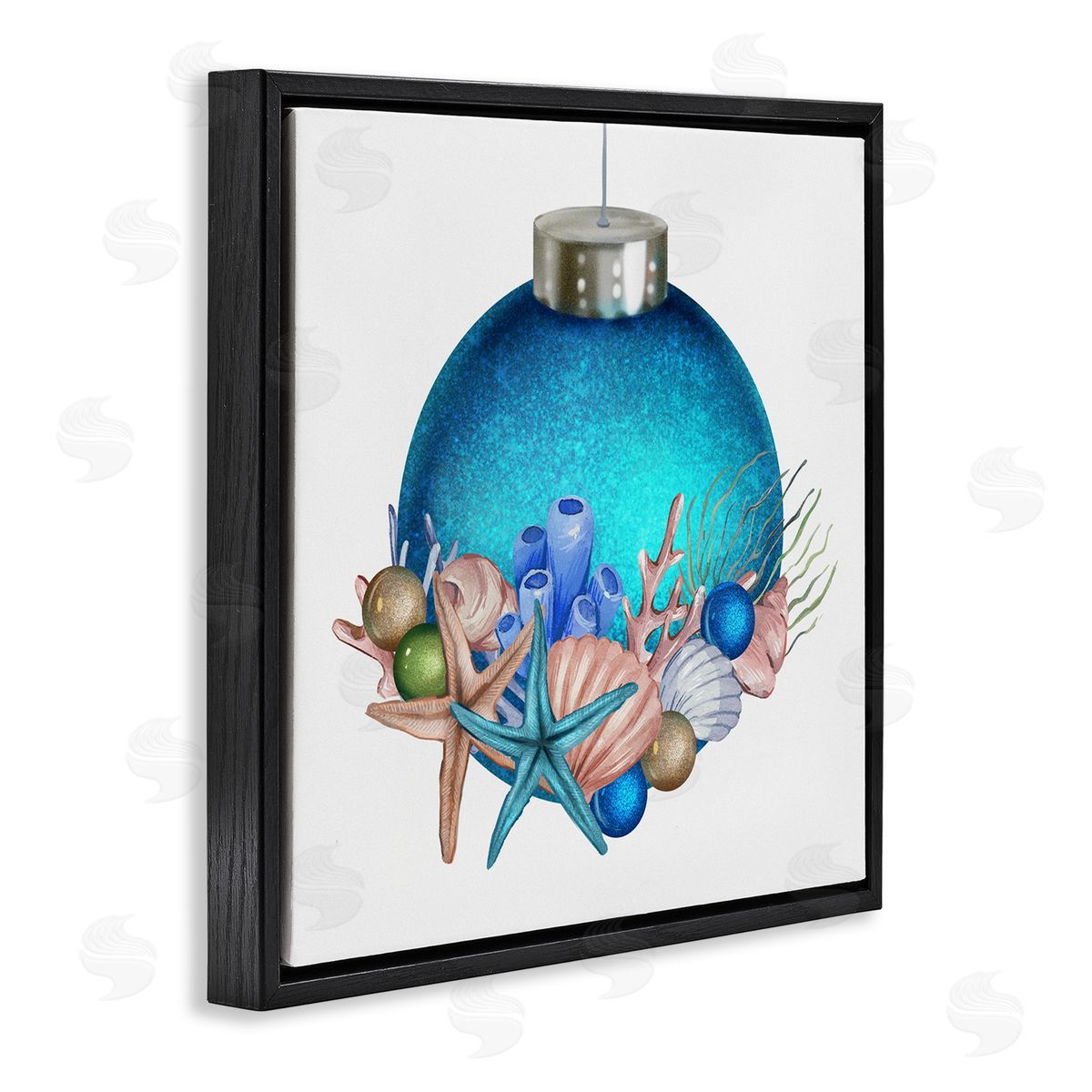 Ziwei Li Nautical Sea Life Holiday Ornament Black Floating Frame Canvas Wall Art Print