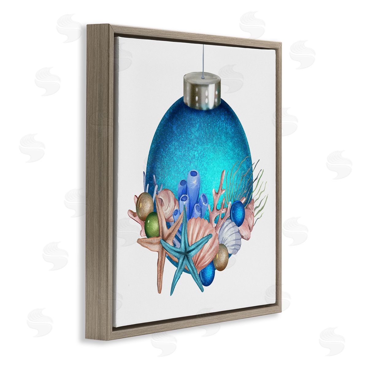 Ziwei Li Nautical Sea Life Holiday Ornament Brown Floating Frame Canvas Wall Art Print