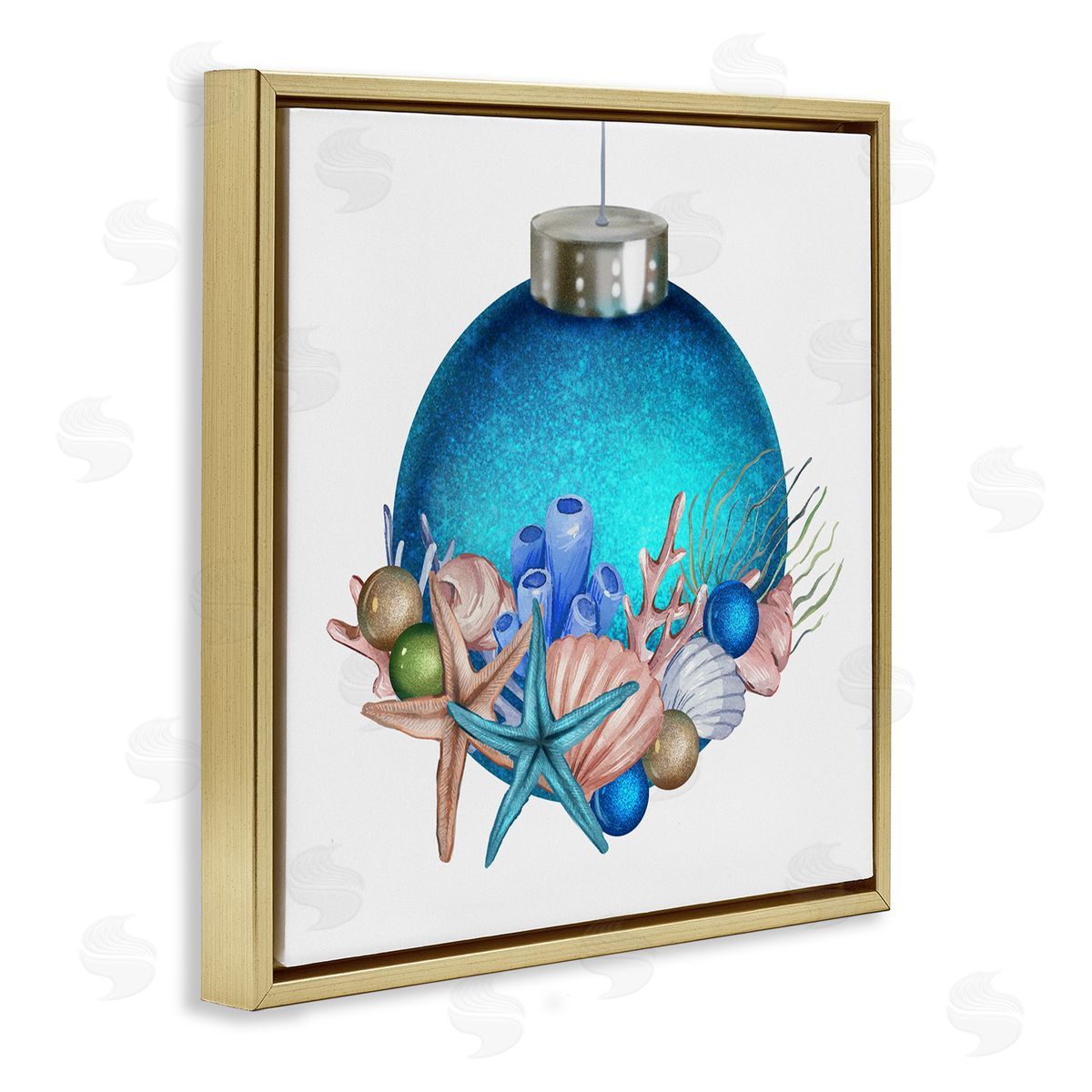 Ziwei Li Nautical Sea Life Holiday Ornament Gold Floating Frame Canvas Wall Art Print