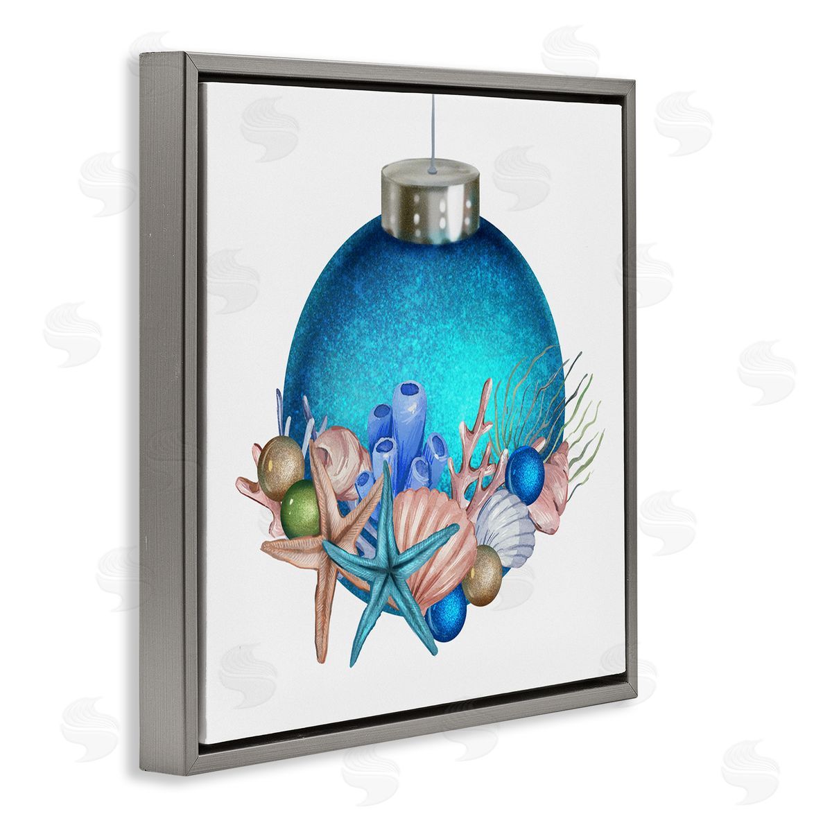 Ziwei Li Nautical Sea Life Holiday Ornament Gray Floating Frame Canvas Wall Art Print