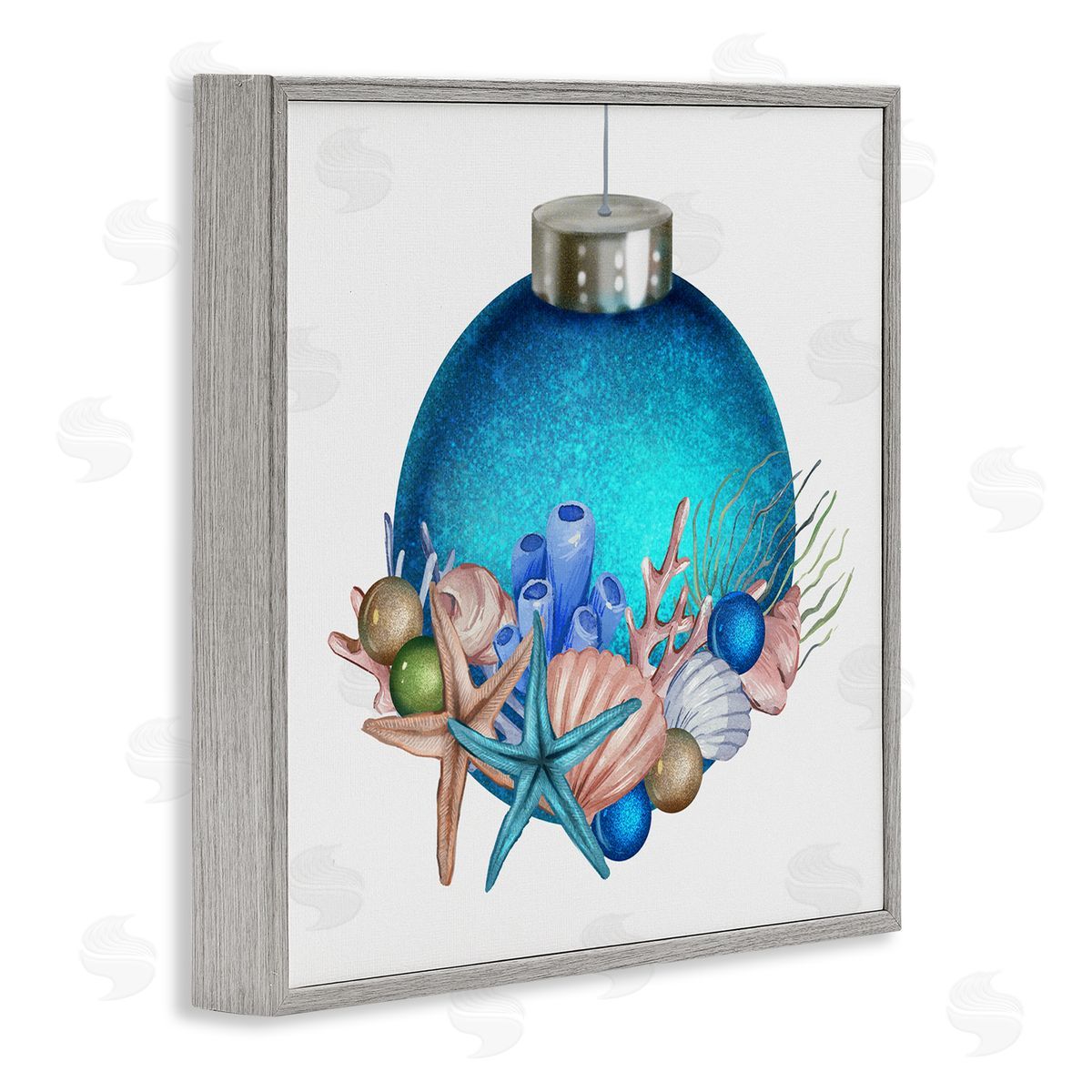 Ziwei Li Nautical Sea Life Holiday Ornament Gray Framed Glicee Wall Art Print