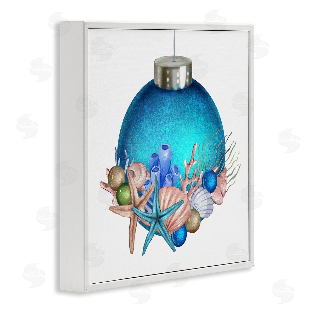 Ziwei Li Nautical Sea Life Holiday Ornament White Framed Glicee Wall Art Print