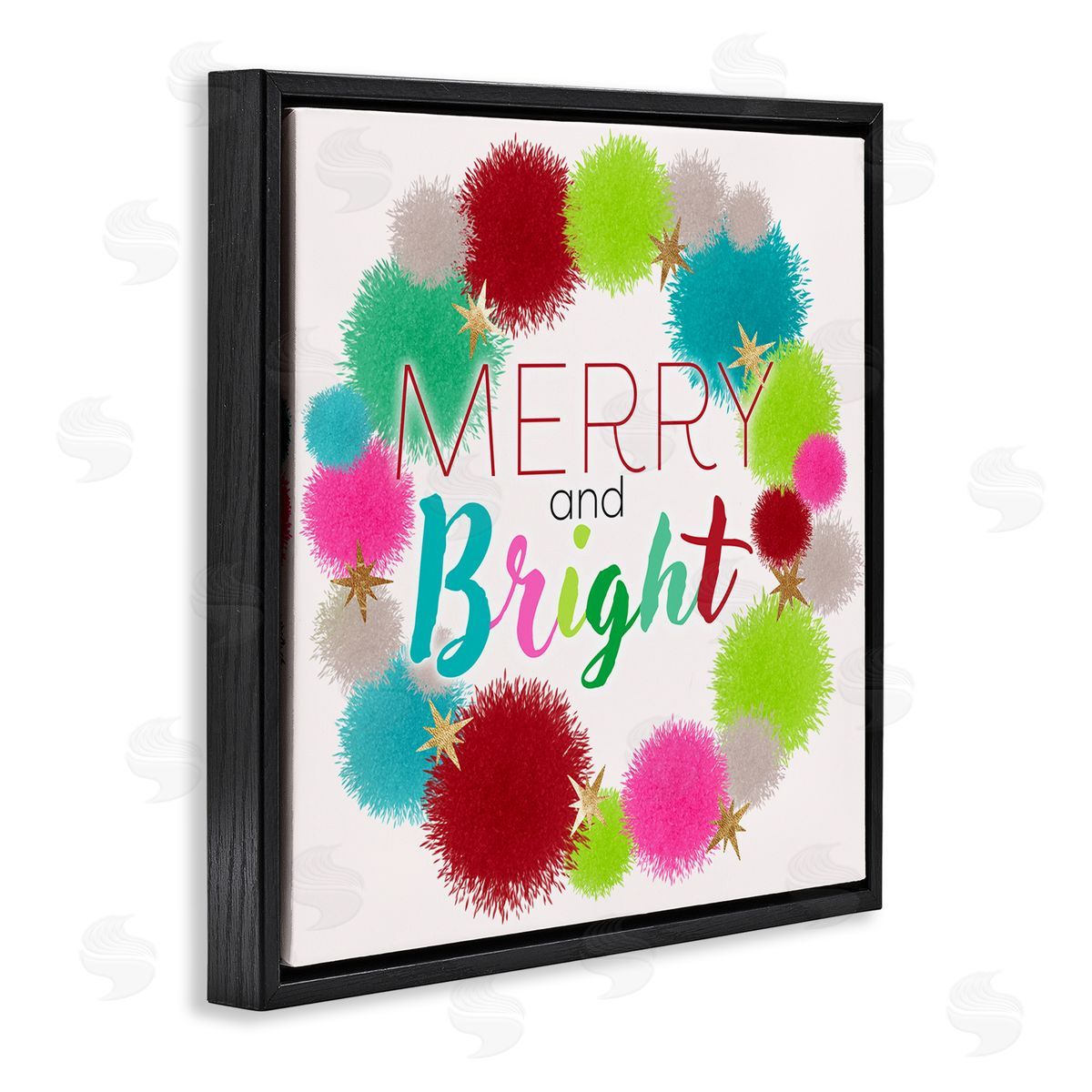 Ziwei Li Merry & Bright Fun Wreath Black Floating Frame Canvas Wall Art Print