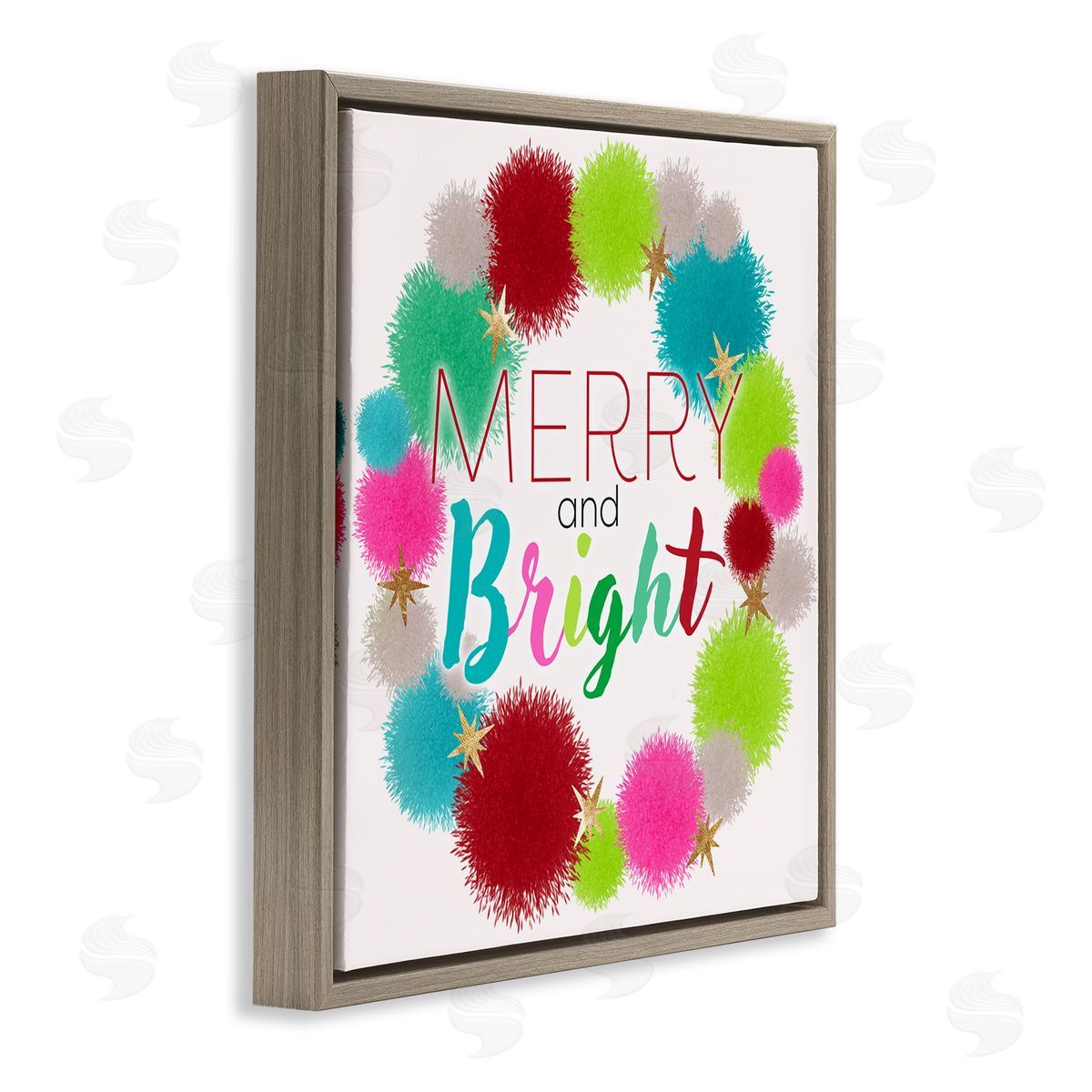 Ziwei Li Merry & Bright Fun Wreath Brown Floating Frame Canvas Wall Art Print