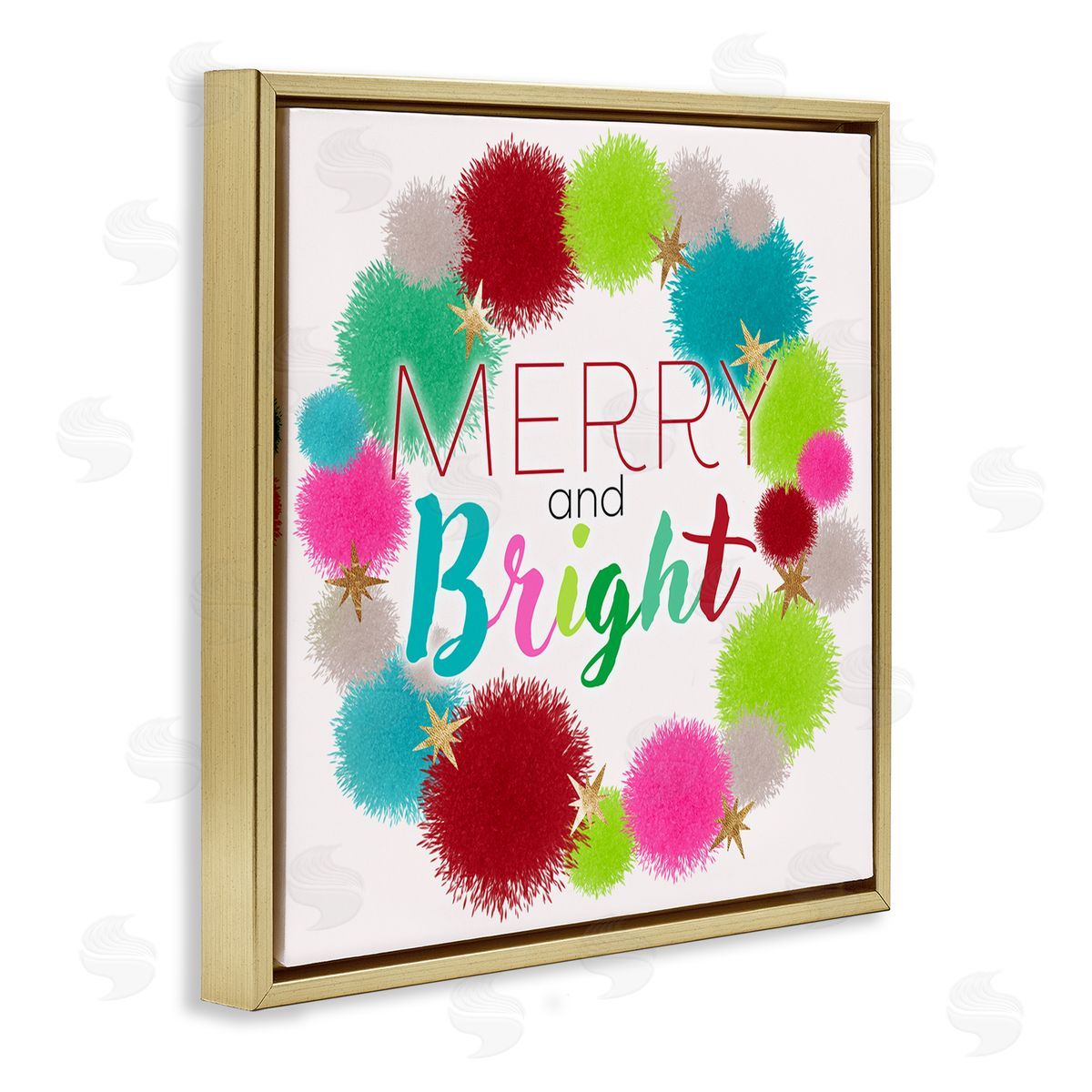 Ziwei Li Merry & Bright Fun Wreath Gold Floating Frame Canvas Wall Art Print