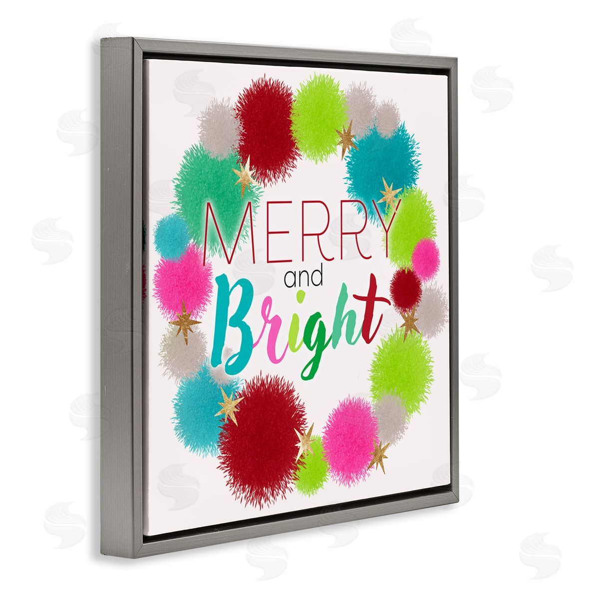 Ziwei Li Merry & Bright Fun Wreath Gray Floating Frame Canvas Wall Art Print