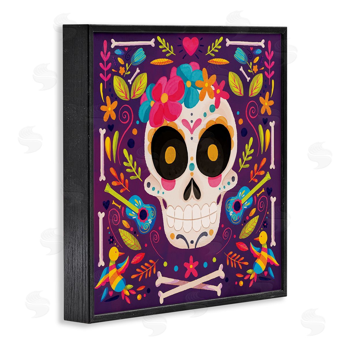 Nicole DeCamp Day Of Dead Floral Patterned Skull Black Framed Glicee Wall Art Print