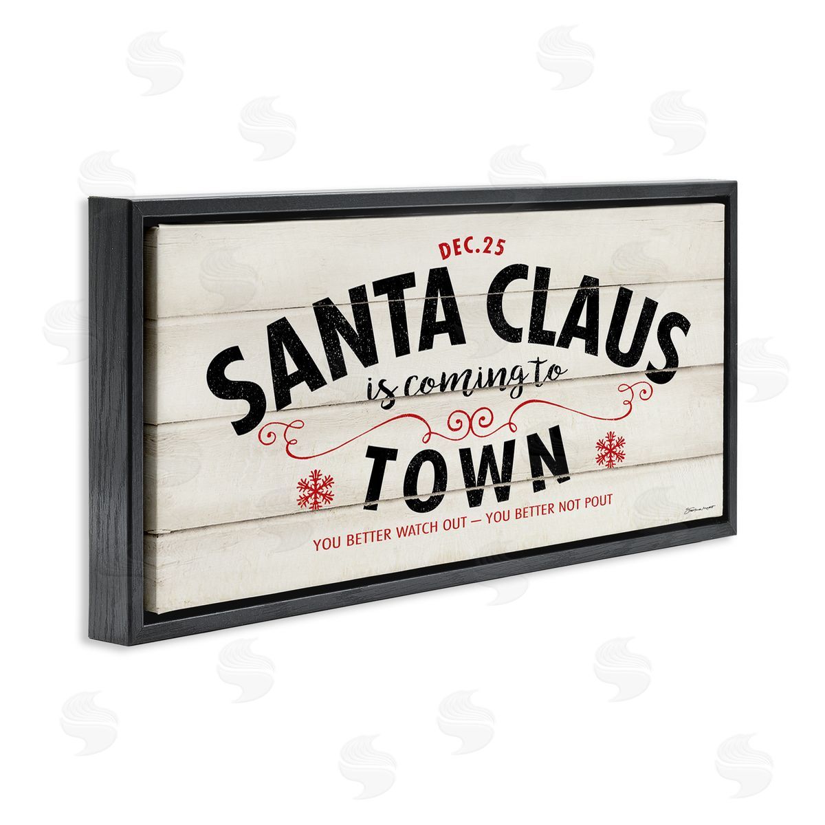 Stephanie Workman Marrott Santa Claus Coming To Town Rustic Black Floating Frame Canvas Wall Art Print