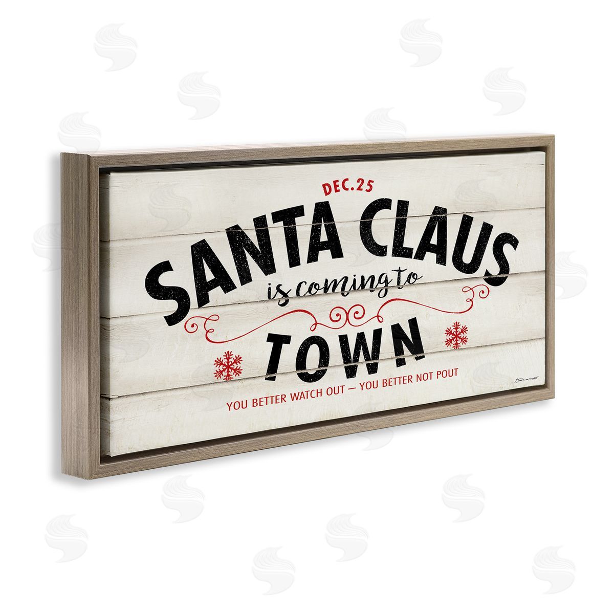 Stephanie Workman Marrott Santa Claus Coming To Town Rustic Brown Floating Frame Canvas Wall Art Print