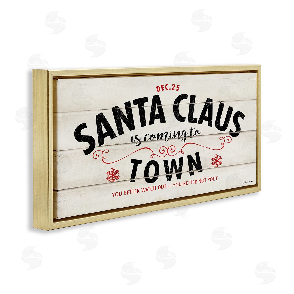 Stephanie Workman Marrott Santa Claus Coming To Town Rustic Gold Floating Frame Canvas Wall Art Print