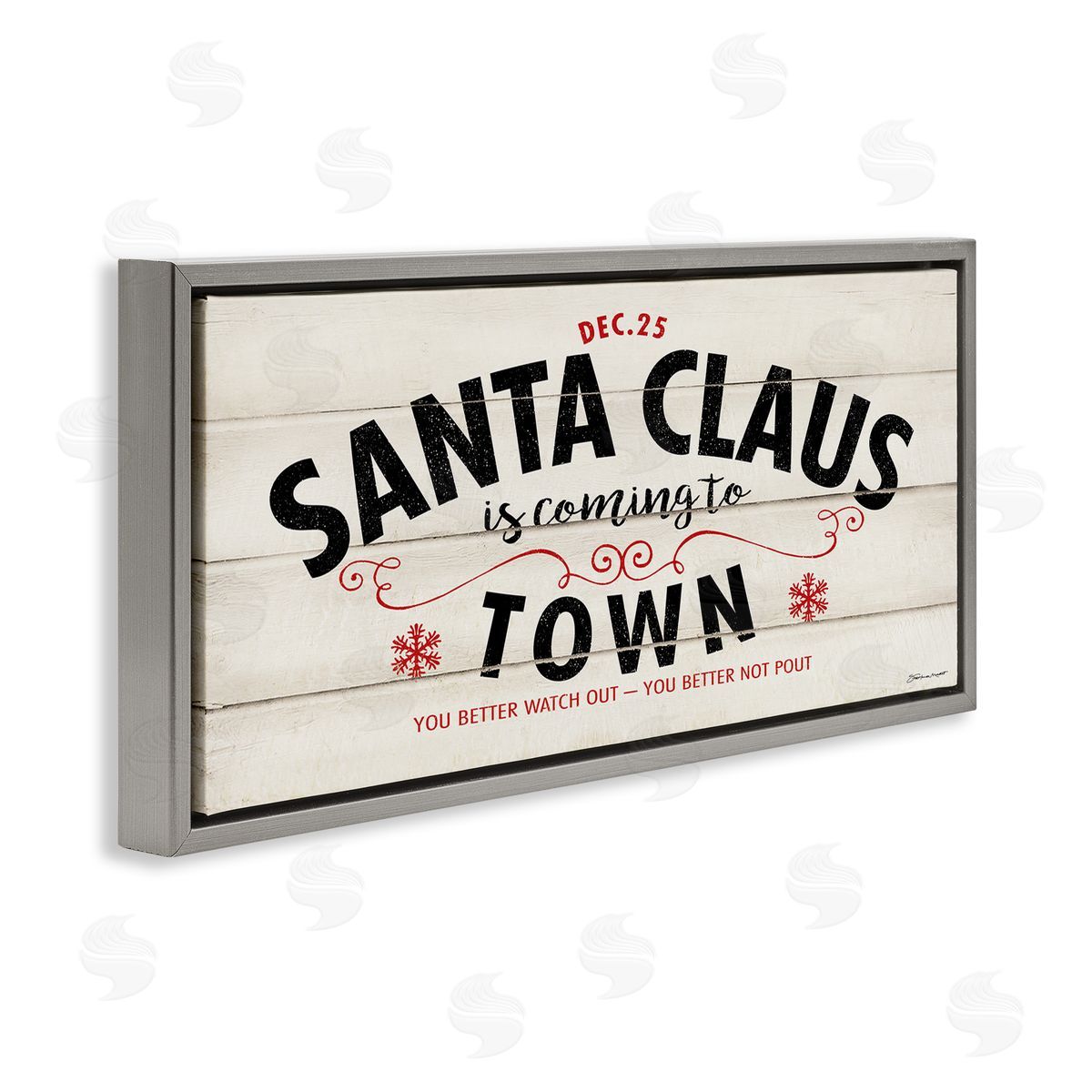Stephanie Workman Marrott Santa Claus Coming To Town Rustic Gray Floating Frame Canvas Wall Art Print