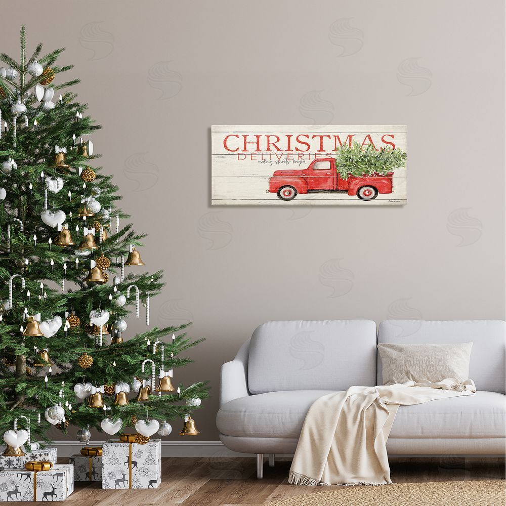 Stephanie Workman Marrott Christmas Deliveries Red Truck Canvas Wall Art in Room