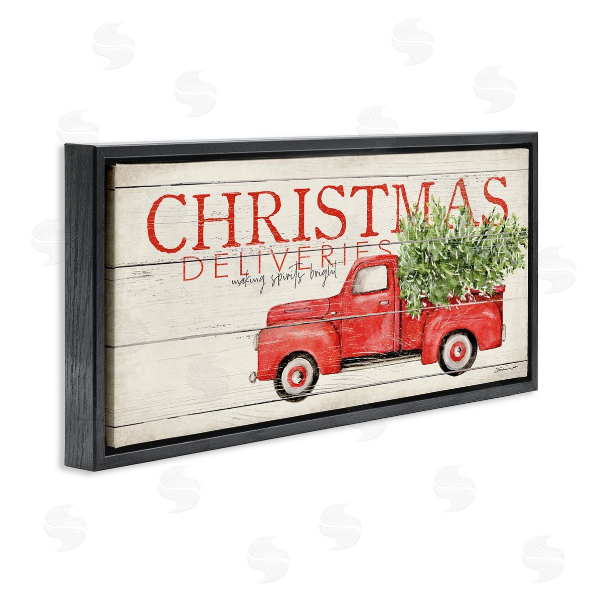 Stephanie Workman Marrott Christmas Deliveries Red Truck Black Floating Frame Canvas Wall Art Print