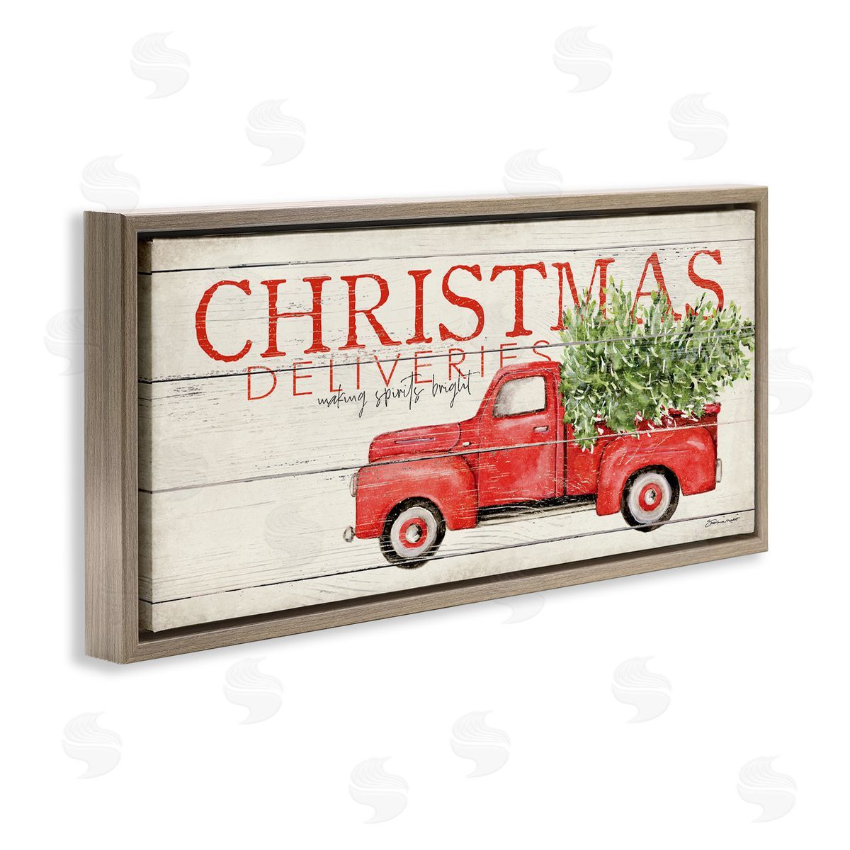 Stephanie Workman Marrott Christmas Deliveries Red Truck Brown Floating Frame Canvas Wall Art Print