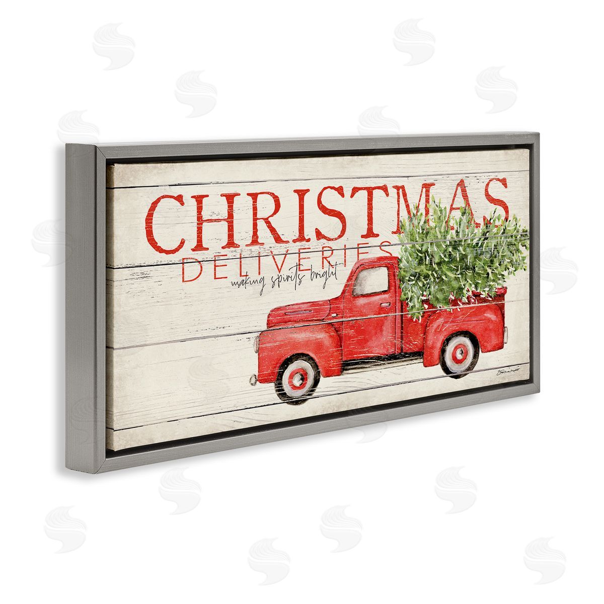 Stephanie Workman Marrott Christmas Deliveries Red Truck Gray Floating Frame Canvas Wall Art Print