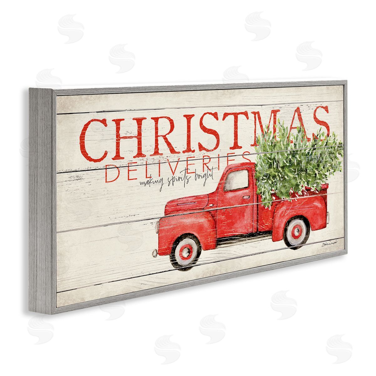 Stephanie Workman Marrott Christmas Deliveries Red Truck Gray Framed Glicee Wall Art Print