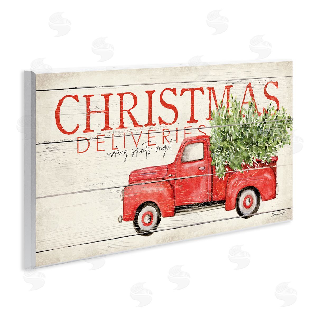 Stephanie Workman Marrott Christmas Deliveries Red Truck Wooden Wall Plaque Art Print