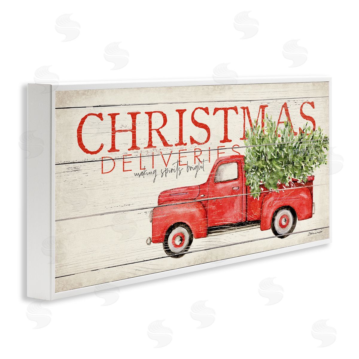 Stephanie Workman Marrott Christmas Deliveries Red Truck White Framed Glicee Wall Art Print