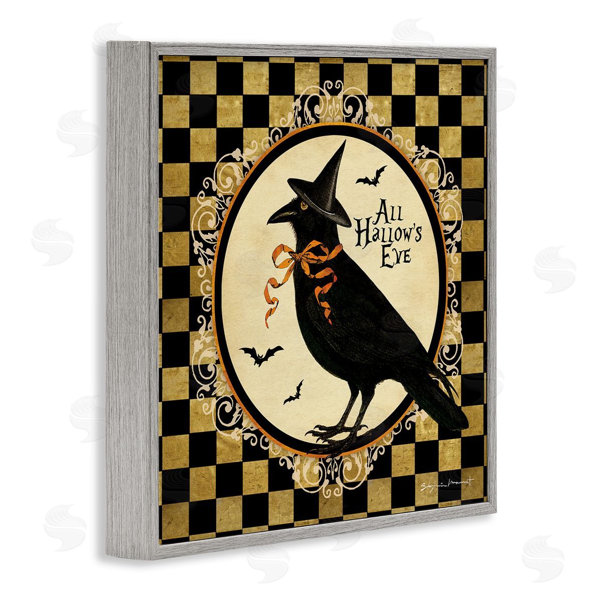 Stephanie Workman Marrott All Hallow's Eve Halloween Crow Gray Framed Glicee Wall Art Print