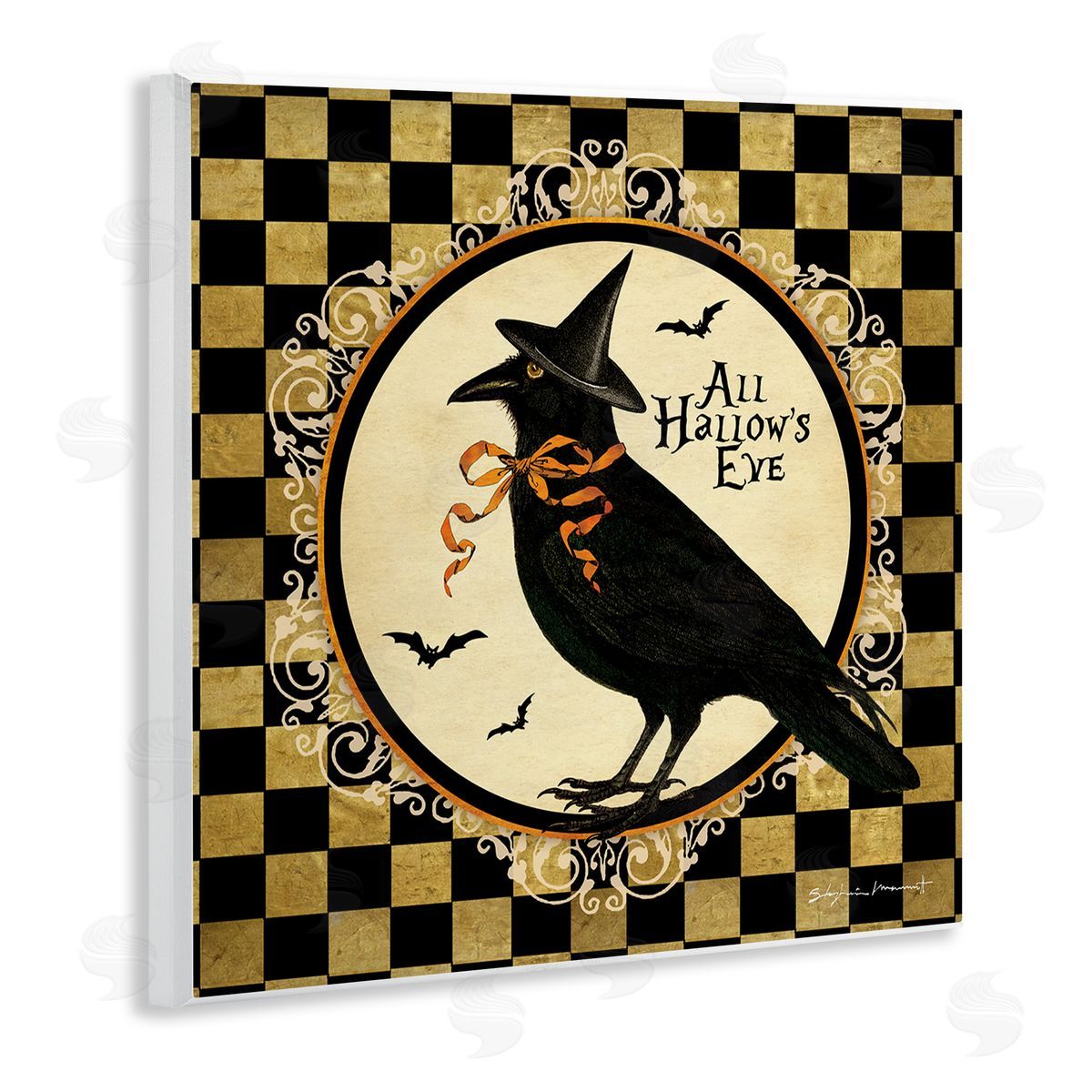 Stephanie Workman Marrott All Hallow's Eve Halloween Crow Wooden Wall Plaque Art Print