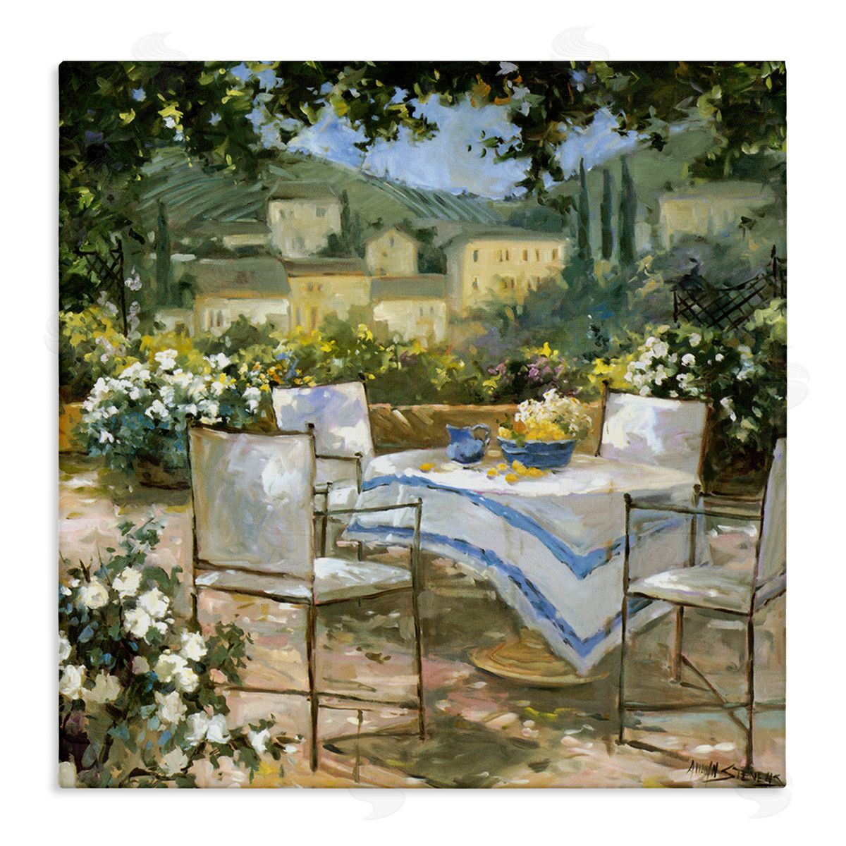 Allayn Stevens Floral Villa Patio Scenery Stretched Canvas Wall Art Print