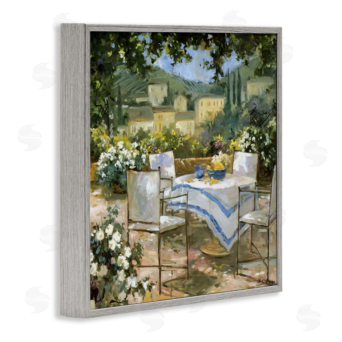 Allayn Stevens Floral Villa Patio Scenery Gray Framed Glicee Wall Art Print