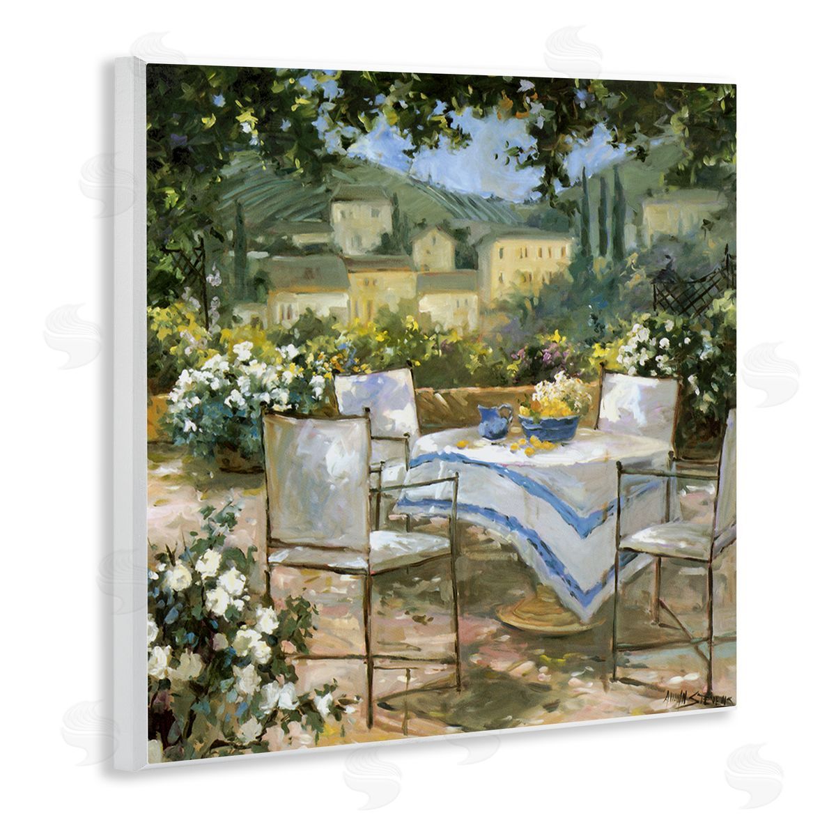 Allayn Stevens Floral Villa Patio Scenery Wooden Wall Plaque Art Print
