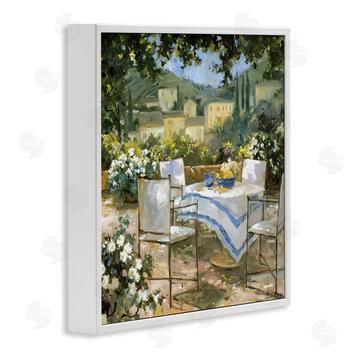 Allayn Stevens Floral Villa Patio Scenery White Framed Glicee Wall Art Print