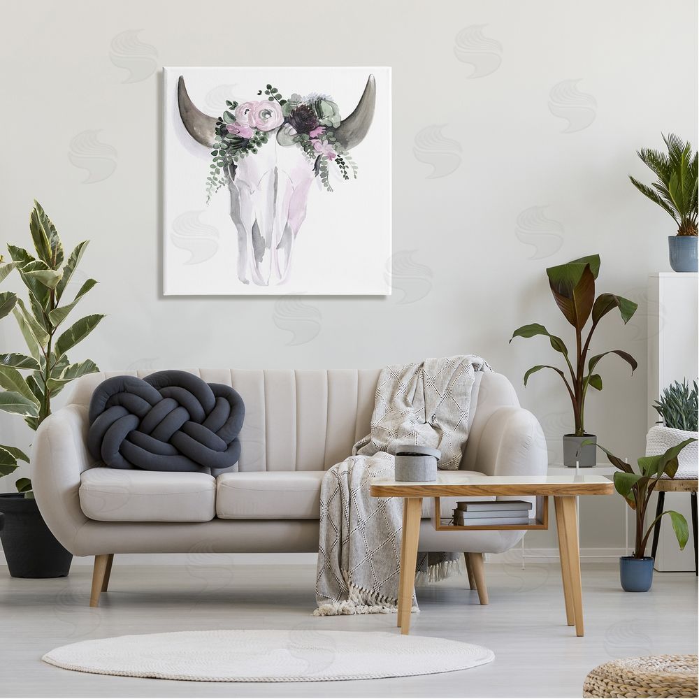 Jennifer Paxton Parker Boho Cattle Skull Floral Garland Canvas Wall Art in Room