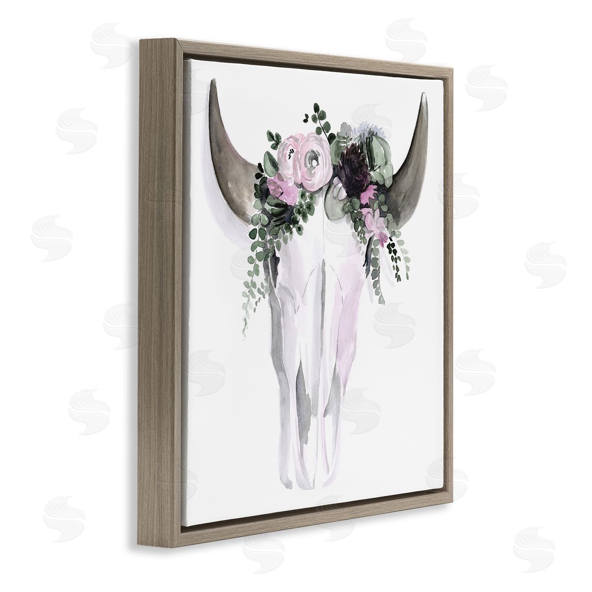Jennifer Paxton Parker Boho Cattle Skull Floral Garland Brown Floating Frame Canvas Wall Art Print