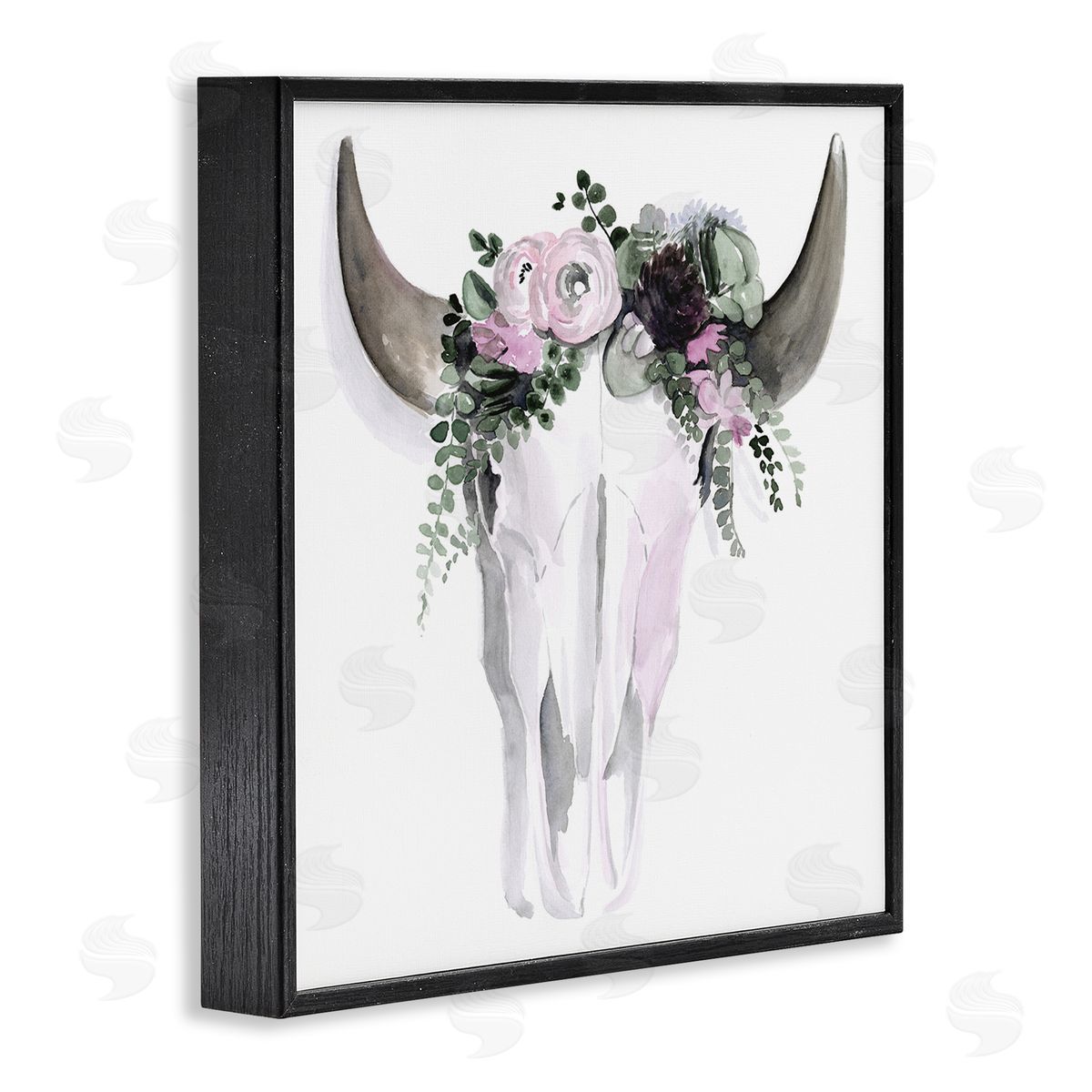 Jennifer Paxton Parker Boho Cattle Skull Floral Garland Black Framed Glicee Wall Art Print