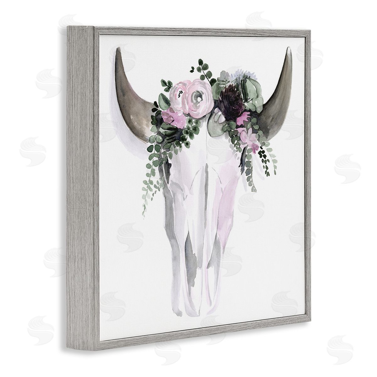 Jennifer Paxton Parker Boho Cattle Skull Floral Garland Gray Framed Glicee Wall Art Print