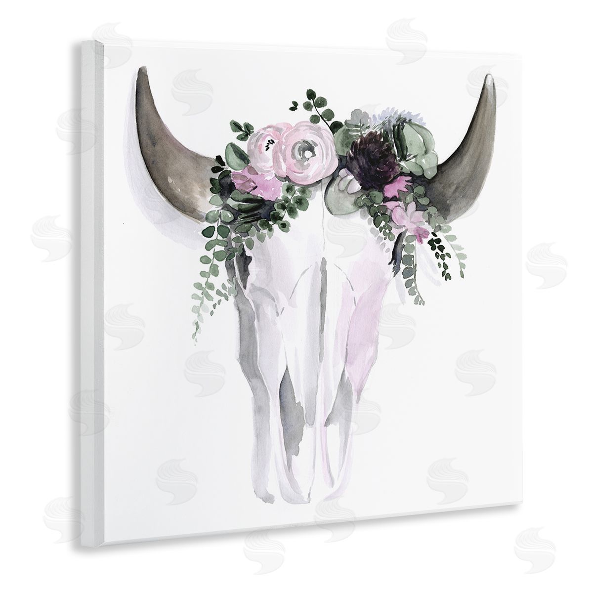 Jennifer Paxton Parker Boho Cattle Skull Floral Garland Wooden Wall Plaque Art Print