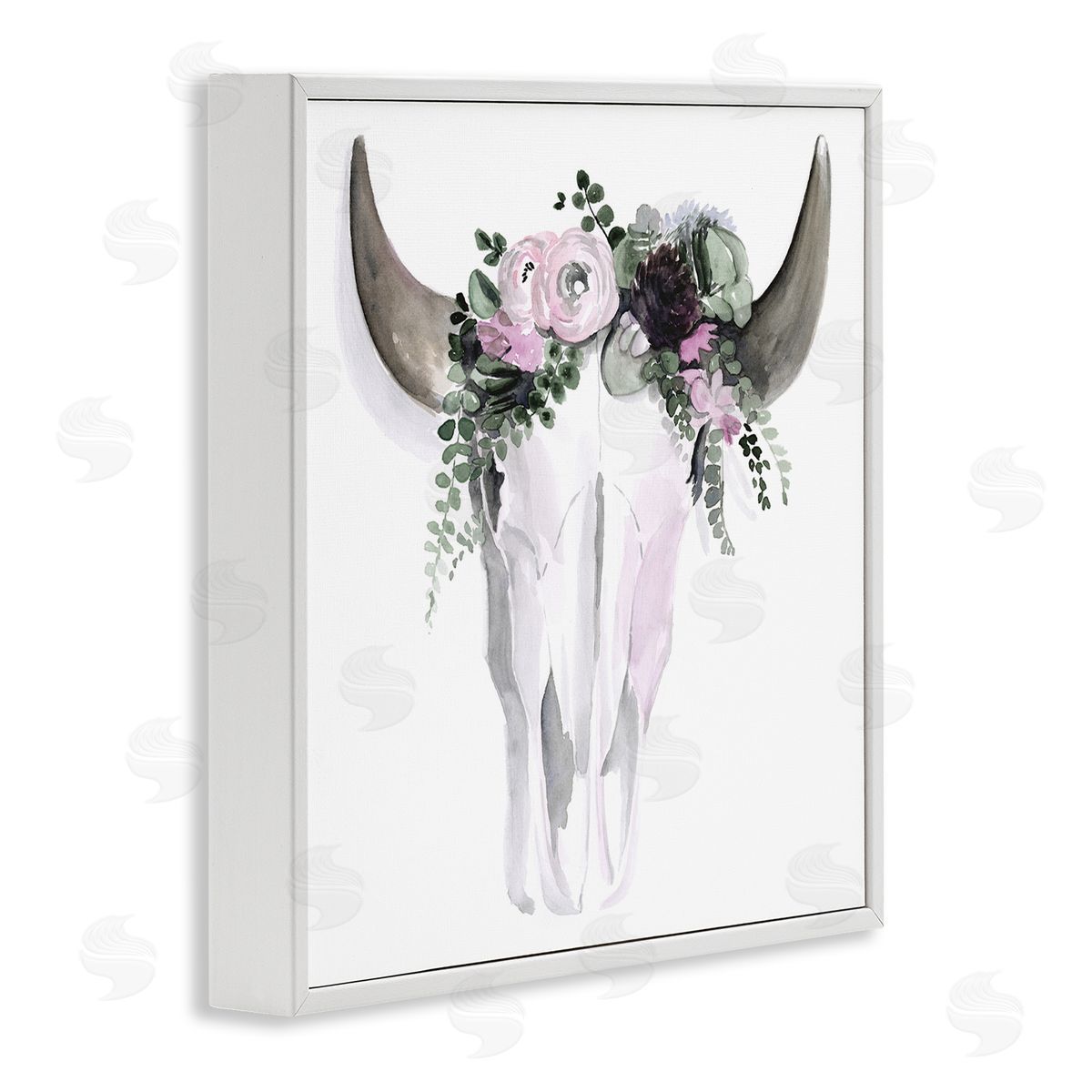 Jennifer Paxton Parker Boho Cattle Skull Floral Garland White Framed Glicee Wall Art Print