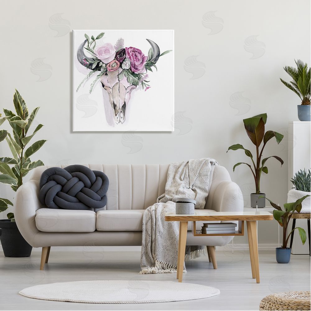Jennifer Paxton Parker Cattle Skull Roses Arrangement Canvas Wall Art in Room