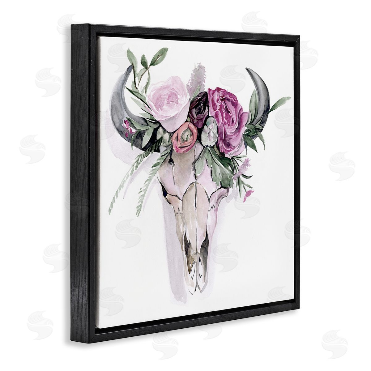 Jennifer Paxton Parker Cattle Skull Roses Arrangement Black Floating Frame Canvas Wall Art Print