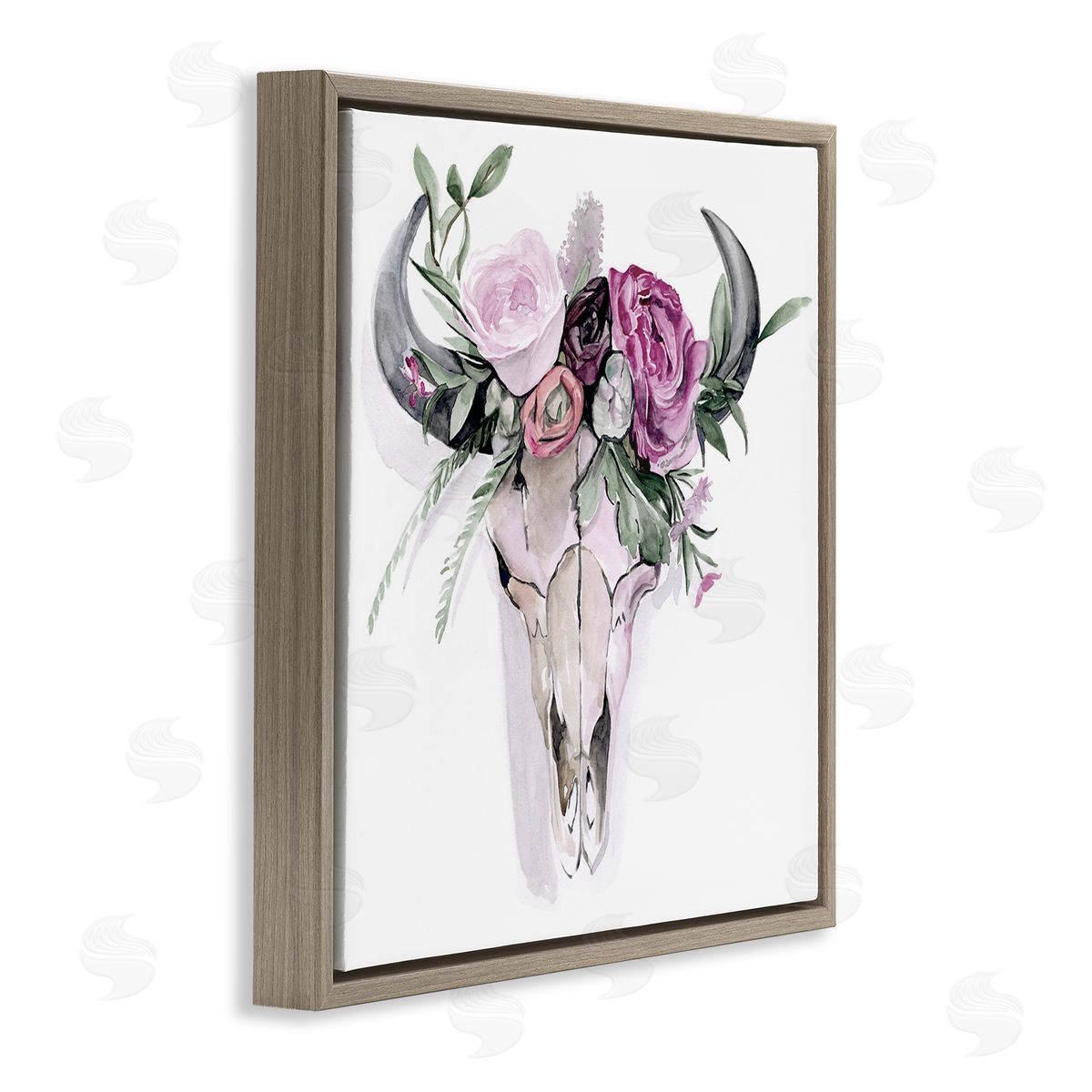 Jennifer Paxton Parker Cattle Skull Roses Arrangement Brown Floating Frame Canvas Wall Art Print