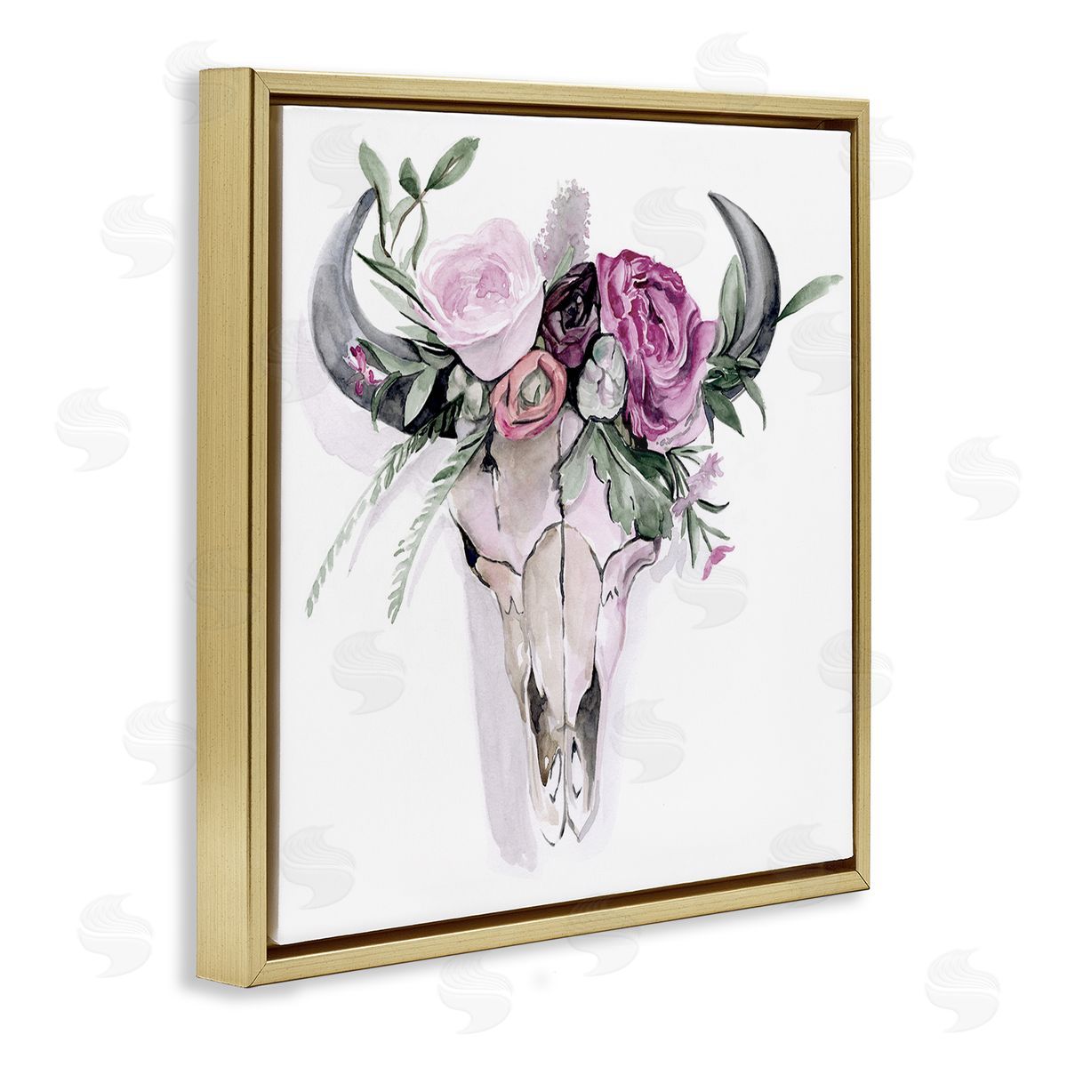 Jennifer Paxton Parker Cattle Skull Roses Arrangement Gold Floating Frame Canvas Wall Art Print