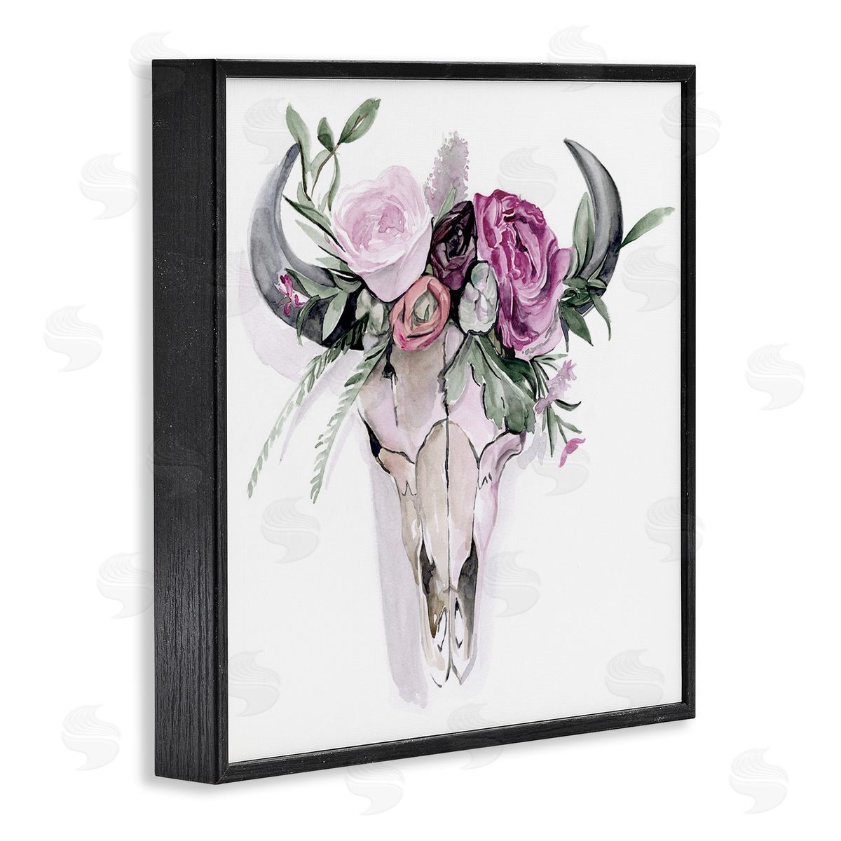 Jennifer Paxton Parker Cattle Skull Roses Arrangement Black Framed Glicee Wall Art Print